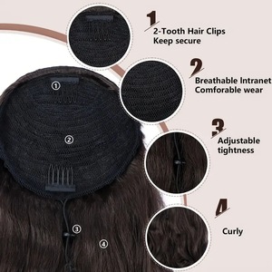 Extension <span class=keywords><strong>de</strong></span> cheveux tressée pré-collée volumineuse en fibre haute température, courte et bouclée, <span class=keywords><strong>avec</strong></span> cordon <span class=keywords><strong>de</strong></span> serrage, effet <span class=keywords><strong>queue</strong></span> <span class=keywords><strong>de</strong></span> <span class=keywords><strong>cheval</strong></span> Yaki pour femme - Product Image 2