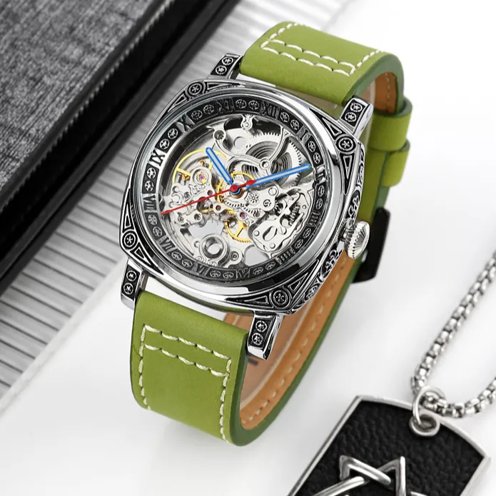 2022 new skmei 9271 hot sale luxury waterproof square men mechanical automatic leather wrist watch