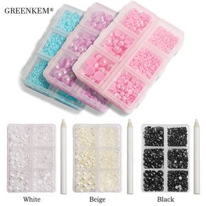 6 rejillas/Paquete de tamaños mixtos, perlas semiredondas, parte posterior plana, imitación de pegamento blanco suelto en cuentas de resina, fabricación de joyas Diy, perlas para <span class=keywords><strong>uñas</strong></span> - Product Image 2