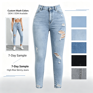 <span class=keywords><strong>Jeans</strong></span> ajustados <span class=keywords><strong>rotos</strong></span> de cintura alta para mujer, <span class=keywords><strong>jeans</strong></span> ajustados azules de diseñador, <span class=keywords><strong>jeans</strong></span> de mezclilla de algodón para mujer, moda urbana - Product Image 2