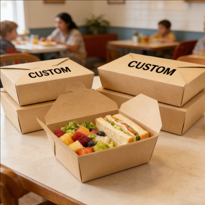 กล่องอาหารกระดาษพับได้แบบใช้แล้วทิ้ง ยี่ห้อ Takeaway Craft แบบ 2 ช่อง เป็นมิตรกับสิ่งแวดล้อม ย่อยสลายได้เอง พร้อมโลโก้สั่งทำ - Product Image 4