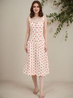 Robe longue décontractée en mousseline à pois, col en V, sans manches, pour femme, style estival