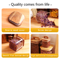 Bocaux en verre avec couvercles en bois d'acacia, récipients hermétiques en verre transparent pour le rangement de garde-manger, contenants scellés pour grains de café, bonbons, pâtes