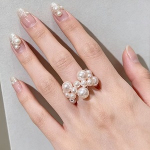 Anillo de Perlas Agrupadas para Mujer, Piedra Redonda Natural Pegada, Joyería de Moda para Boda - Product Image 1