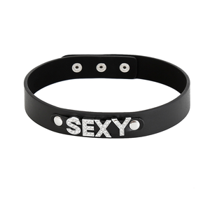 Collar de Cuero PU con Decoración de Diamantes y Letras Sexys <span class=keywords><strong>para</strong></span> Mujeres y Hombres - Product Image 3