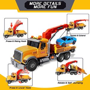 Ensemble de jouets de camion de remorquage comprenant une voiture de course, une voiture tout-terrain <span class=keywords><strong>en</strong></span> métal, une camionnette <span class=keywords><strong>en</strong></span> métal, des panneaux de signalisation, un camion <span class=keywords><strong>jouet</strong></span> avec crochet, son et lumière - Product Image 2