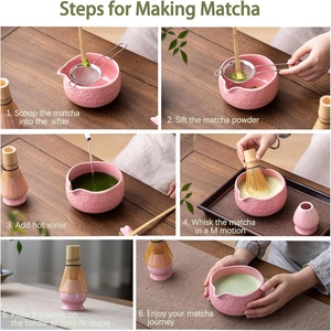 Buucup Ensemble de 7 fouets à matcha en céramique rose et bambou Kit de bricolage Porte-fouet pour bol Scoop Sifter Torchon OEM Personnalisable - Product Image 6