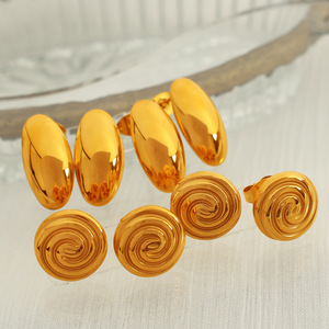 <b>Stud</b> Earrings 18k Gold Plated Stainless Steel Round Geometric Women's Fashion Jewelry - Product Image 3