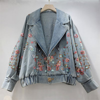 Veste en jean décontractée pour femme, nouvelle collection automne 2026, col rétro, simple boutonnage, brodée, style boutique, vente en gros