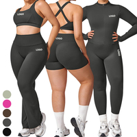 Ensemble de sport et yoga 4 pièces pour femmes grandes tailles, avec bretelles croisées, taille haute, respirant, anti-plis, pantalon évasé, OEM ODM