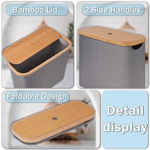 Custom Bamboo Toilet Paper Organizer for Bathroom <b>Collapsible</b> <b>Storage</b> Basket with Lid Handle - Product Image 3
