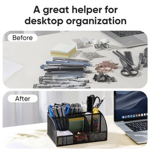 منظم مكتب شبكي أسود بـ 7 أقسام على شكل مثلث متين، حامل أقلام، منظم أدوات مكتبية للمكتب مع خيار وضع شعار مخصص - Product Image 6