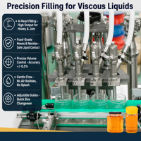 Ligne de remplissage et de bouchage de produits liquides (miel en pot) 4000 bph, tête personnalisée, piston entièrement automatique, pour bouteilles en plastique et en verre