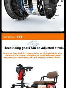 Scooter de Batería de 3 Ruedas y Doble Fila, Doble Propósito para Adultos y Niños, Transporte Diario - Product Image 5