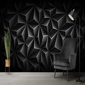 Carta da Parati con Motivo Poligonale Nero e Sfondo Scuro Lussuoso, Murale Geometrico 3D a Triangoli - Product Image 4