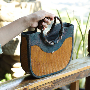 Sac fourre-tout en bambou tissé à la main, style chinois, mini panier de rangement pour thé, sac pour femme - Product Image 2