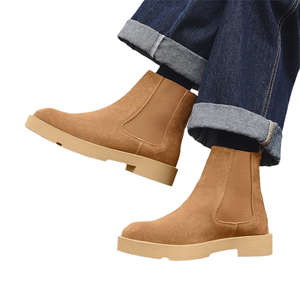Retro brown Chelsea <b>boots</b>, short style, height-increasing, breathable, shock-absorbing, non-slip, thick sole. - Product Image 1