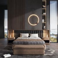 Ensemble de meubles de chambre à coucher de luxe Villa, design italien moderne, lit king size capitonné en cuir haut de gamme avec sommier tapissier