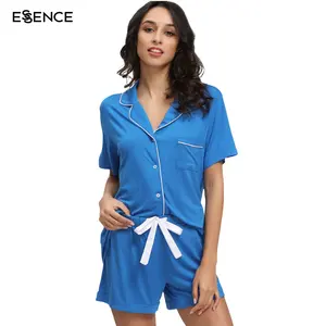 2024 Soft 2 Piece Short Sleeve Women's Sleepwear Pajama Custom Oragnic Bamboo Loungewear Pajamas For Women Set