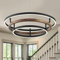 Lustre à 3 anneaux en bois de noyer noir avec LED, luminaire dimmable pour entrée, lustres circulaires