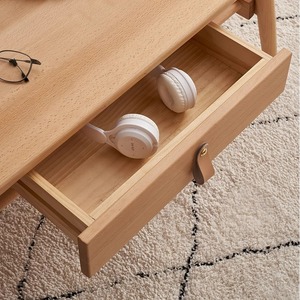 Table basse en bois massif de hêtre avec tiroir de rangement, mobilier de salon moderne et minimaliste - Product Image 2