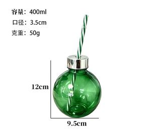 Gobelet personnalisé avec paille, en plastique, 400 ml, bouteille de boisson en forme de boule de Noël - Product Image 4