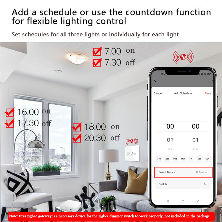 GRSICO 2022 zigbee TUYA US smart dimmer glass touch switch with amazon alexa and google home  wifi remote app control