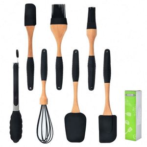 Manufacturer Supply Silicone Cookware <b>Set</b> Heat Resistant Baking Spatula Scraper Tool <b>Set</b> with Wooden Handle - Product Image 4