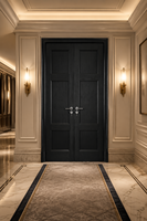 Porte intérieure double BOCHARM en bois massif noir mat avec poignée argent brossé, 6 panneaux, taille personnalisée pour appartement loft
