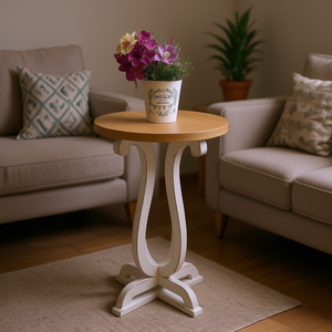 Mesa Consola de Madera Parisloft con Tapa Natural y Base Blanca Envejecida para Sala de Estar o Dormitorio - Product Image 2