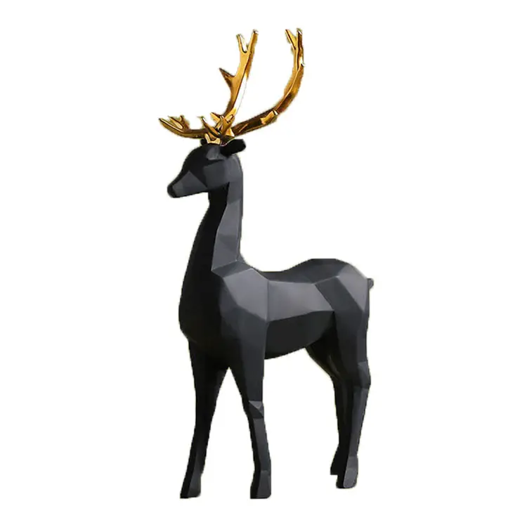 Black And White Geometric Elk Deer Resin Crafts Statue For Home Living Decorative Ornament