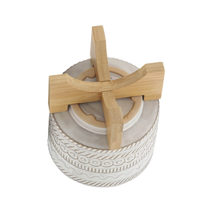 Vaso in ceramica goffrata con supporto in legno, piccolo vaso rialzato per decorazioni domestiche, da tavolo, ingresso, giardino - Product Image 5