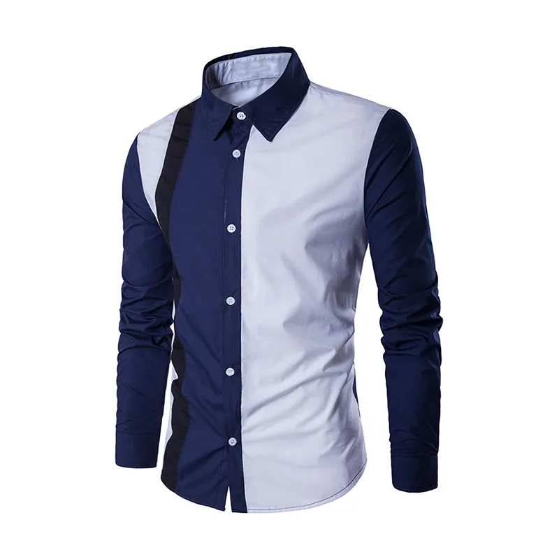 Men's Long Sleeve Shirt Business Patchwork Regular Point Collar Shirt