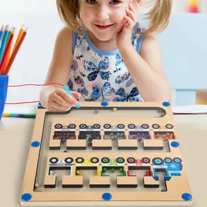 New Product Wooden Color And Number Maze Montessori Magnetic Colors Sorting Puzzle Game Board Baby Toys For Children Gifts