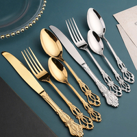 Matt Polish antique brass spoons cuillere de luxe 304 fork golden cutlery without teaspoon gold and white cutlery