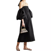 Manches longues coton à volants Vintage dos nu longue hors de l'épaule froncé robe mi-longue personnalisée manches lanterne à volants tenue décontractée