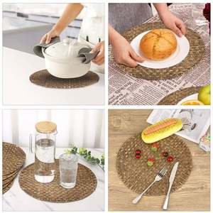 Set de 6 grands dessous-de-plat <span class=keywords><strong>en</strong></span> feuille de rotin tressé fait main, style bohème, <span class=keywords><strong>en</strong></span> paille et jonc de mer, artisanat vietnamien, marron - Product Image 5