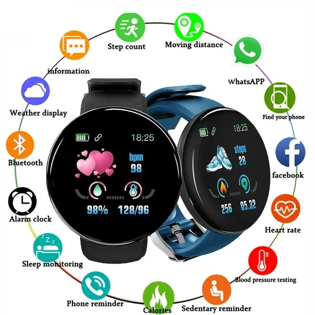 D18 Smart Watch Heart Rate Monitor Sleep Tracker Blood Pressure Monitor Men's Women's Fitness Smart Band Bracelet Digital Watch