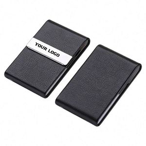 กล่องใส่บัตรหนัง PU สำหรับนักธุรกิจ OEM พร้อมที่ใส่บัตรเครดิตสำหรับผู้ชายและผู้หญิง  วัสดุสแตนเลส ปิดด้วยแม่เหล็ก - Product Image 1