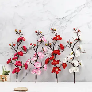 Realistic Artificial Wax Plum Blossom for Cake Insert and Dessert Table Decoration Life-Like Flowers