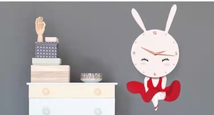 Mandao <strong>DIY</strong> Children's Cartoon Wall <strong>Clock</strong> PVC Environmental protection Rabbit Girl and Bird Wall <strong>Clock</strong> - Product Image 2