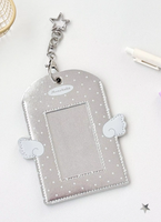 Porte-cartes en cuir PU à pois Ailes d'ange, porte-clés pendentif 3 pouces pour photocarte Kpop, Polaroid, breloque de sac