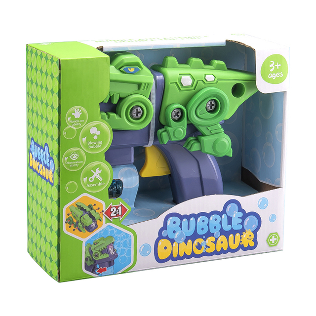Diy Assembly Dinosaur Plastic Machine Gun Bubbles Blower Kids Toys