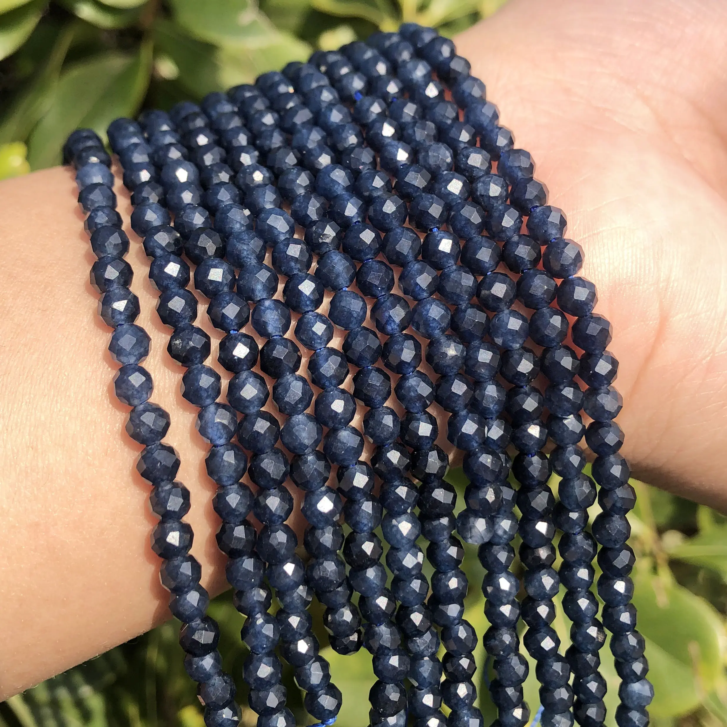 Wholesale 2/3/4MM Dark Blue Faceted Sapphire Stone Spacer Waist Beads for Jewelry Making DIY