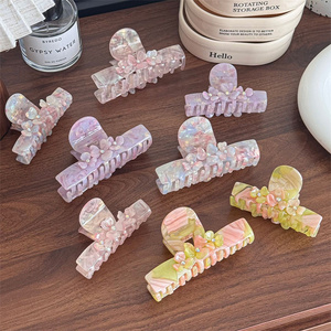 <span class=keywords><strong>Pince</strong></span> à <span class=keywords><strong>cheveux</strong></span> florale colorée en acétate, <span class=keywords><strong>pince</strong></span> requin 3D à pétales et strass, 8CM 10CM, antidérapante, pour queue de cheval, femme, ODM - Product Image 2