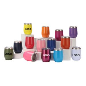 In Stock 12oz Double Wall Stemless Stainless Steel Wine Tumbler Insulated Vacuum <b>Egg</b> Shape Mugs Cup Wine Glass with Lids - Product Image 1