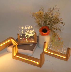 Socle <span class=keywords><strong>de</strong></span> présentation moderne avec éclairage LED central, base en bois <span class=keywords><strong>de</strong></span> hêtre pour acrylique, <span class=keywords><strong>plexiglas</strong></span>, <span class=keywords><strong>table</strong></span> LED multicolore pour la maison, la chambre à coucher - Product Image 1