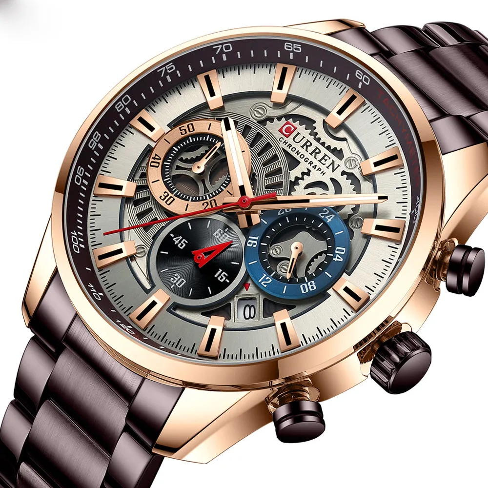 2021 New Man Cool Watch Mechanical Face Design Chronograph Quartz Analog Waterproof Curren 8391 Business Wrist Watch for Men