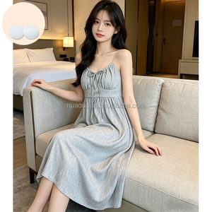 Korean Night Dresses For Summer Cute Cotton Nightgown Korean Style  Sleeveless Sleep Dress, Thin