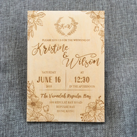 Carte d'invitation en bois de texte gravé, forme personnalisable, pour mariage